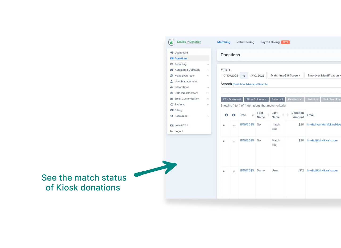 Double the Donation Dashboard Screen