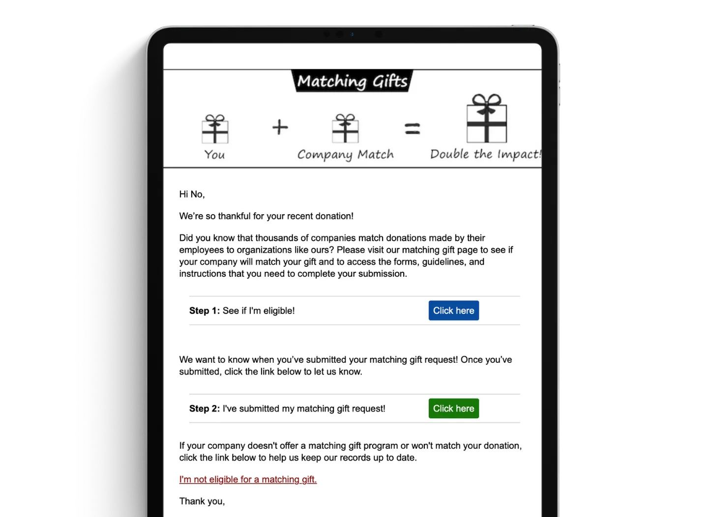 Double the Donation upsell email