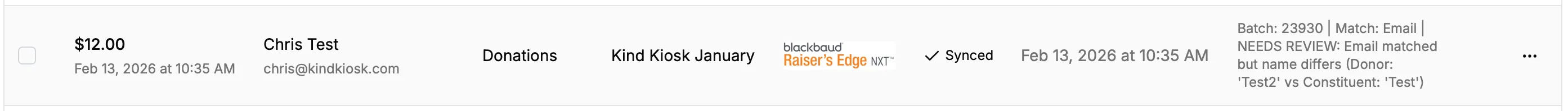 Raisers Edge Sync - Email Match, name different