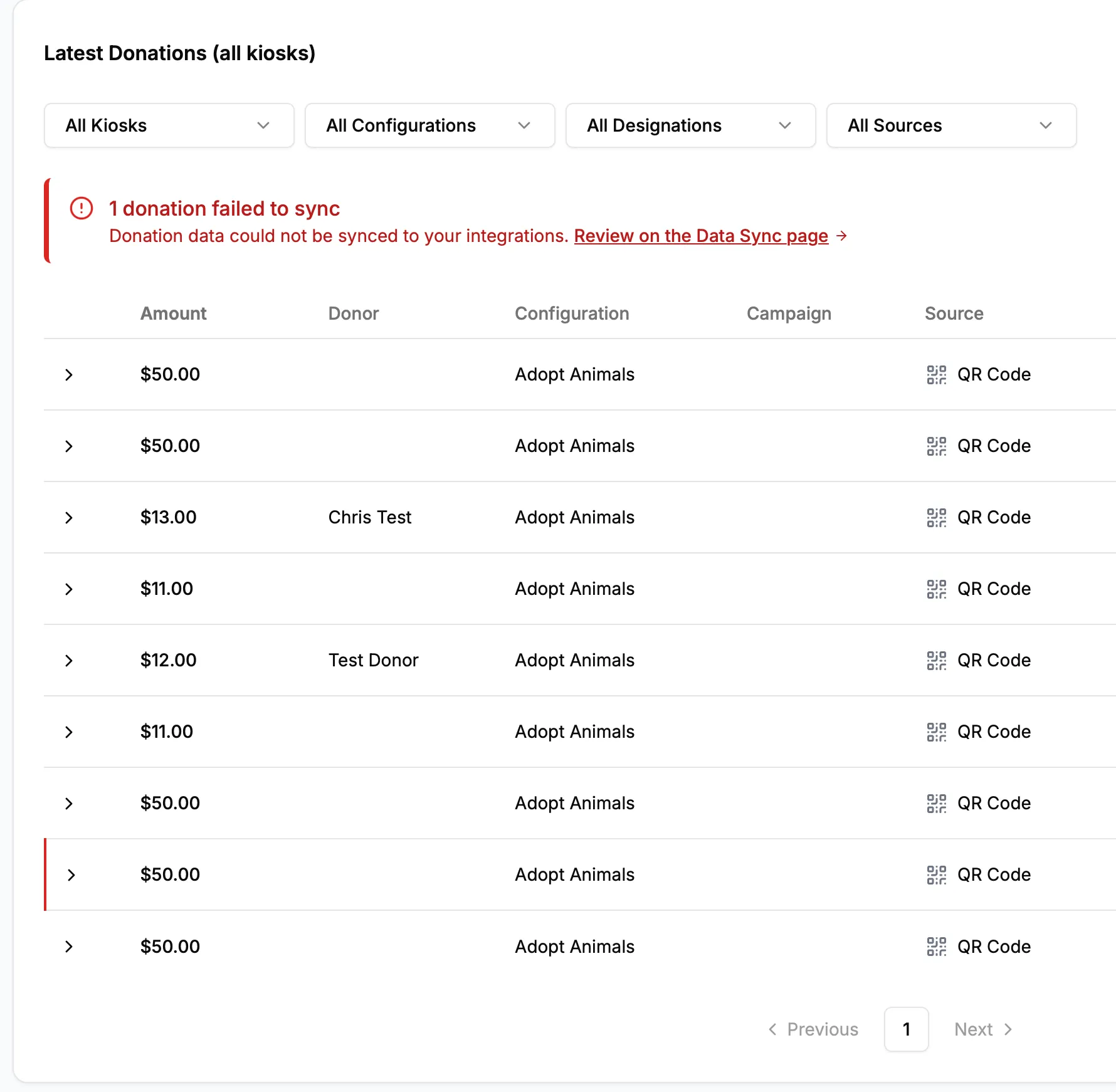 Dashboard Screenshot - Failed Sync