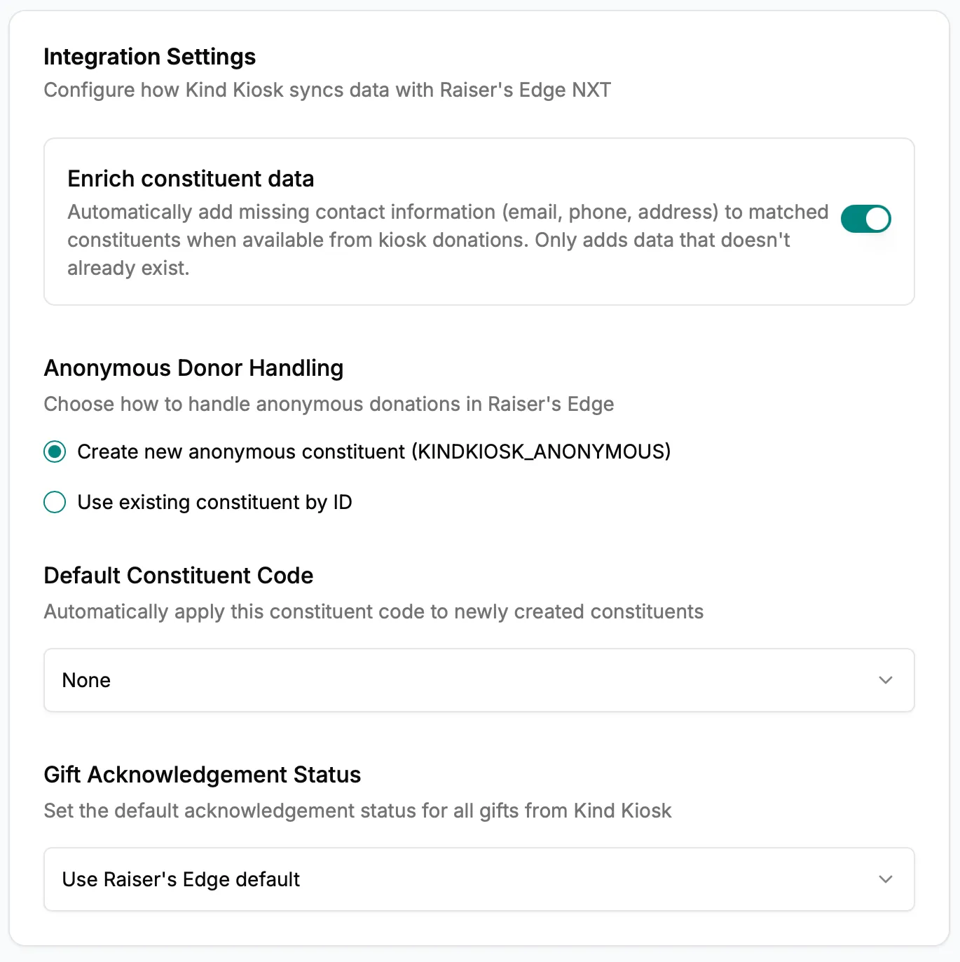 Raisers Edge Settings