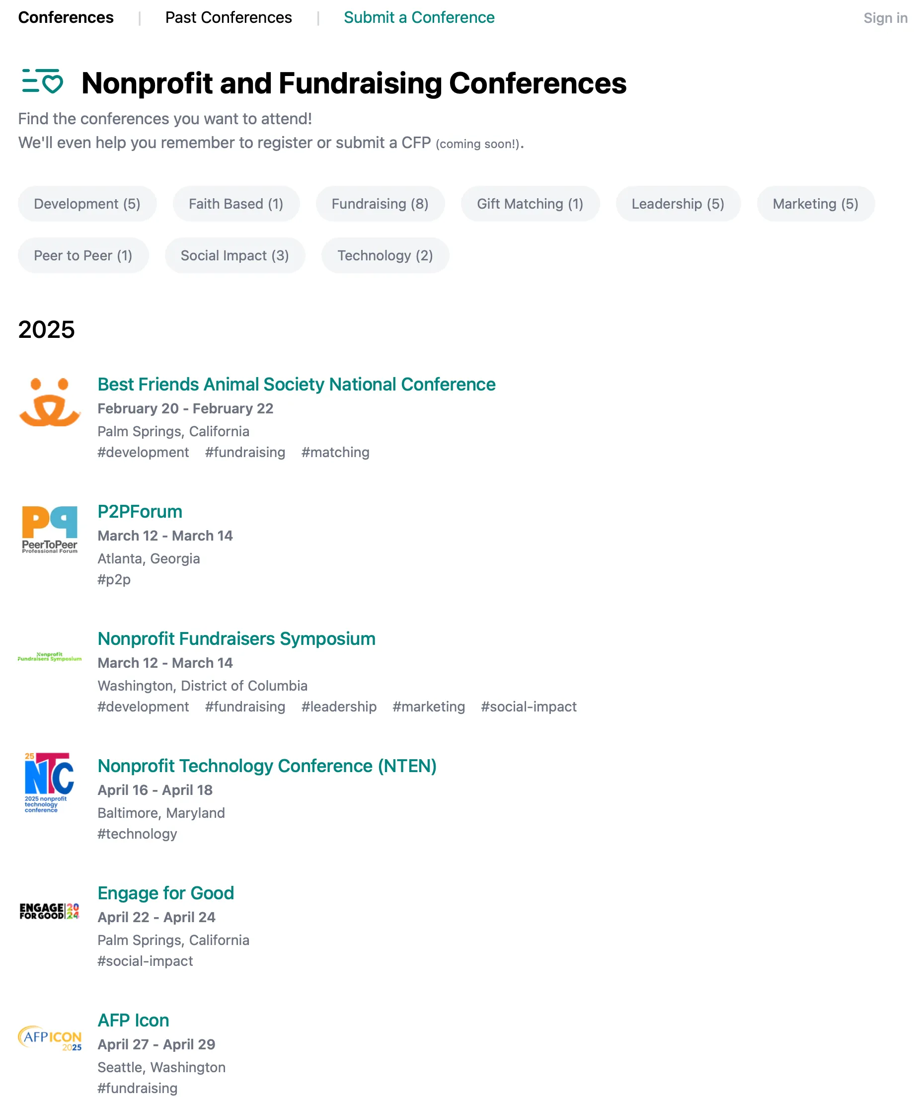 Nonprofit Conference Directory Screenshot